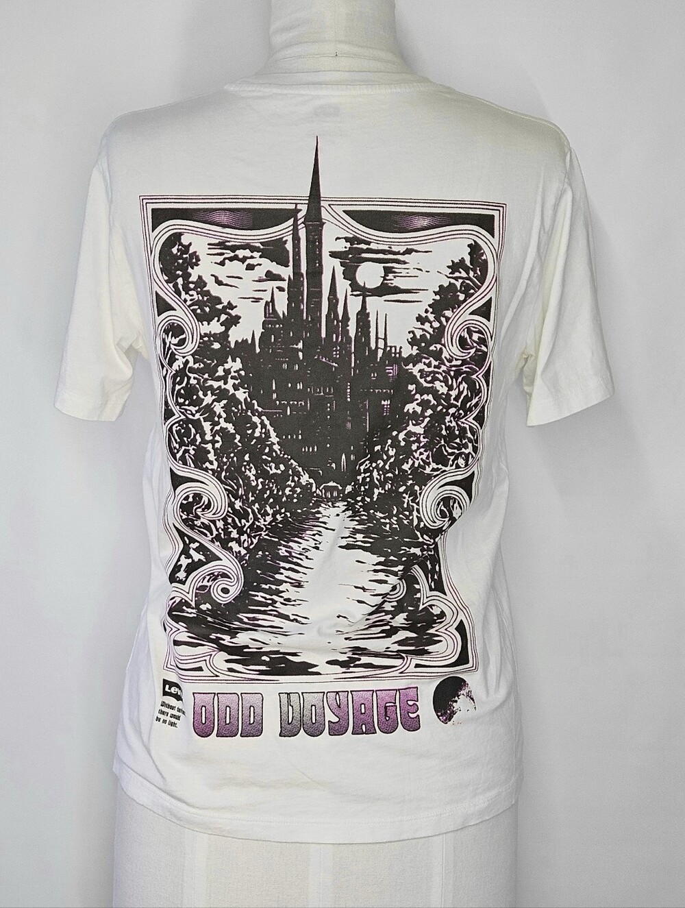 Levi's Size S T-Shirt Odd Voyage White Black Pink Gothic Dark Academia Castle